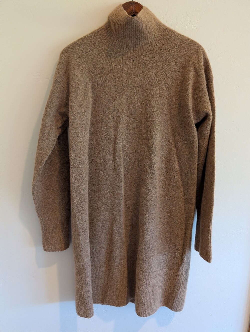 Everlane Taupe Melange Wool Blend Sweater Dress Midi Funnel Neck Medium